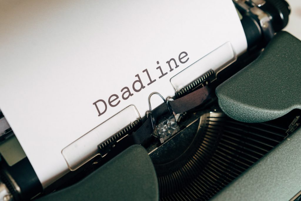 Deadline Heading written on Typewriter